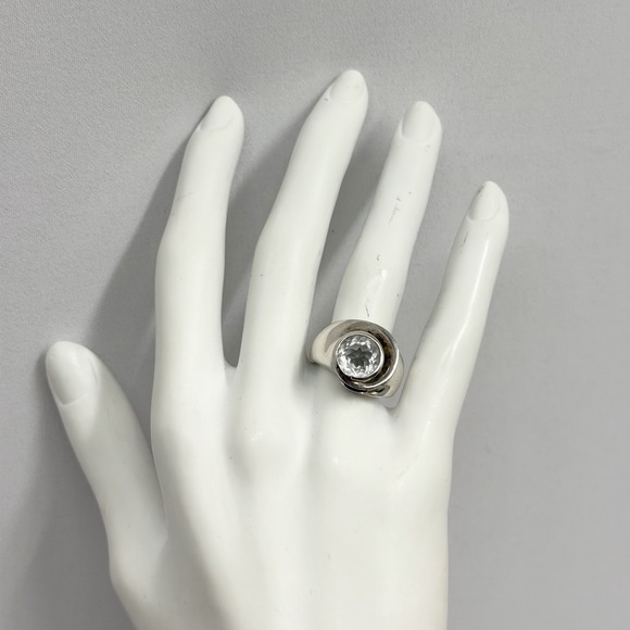 Elle Jewelry - Vintage ELLE Sterling Cubic Zirconia Ring Modernist Style 10 Grams Size 7 1/4